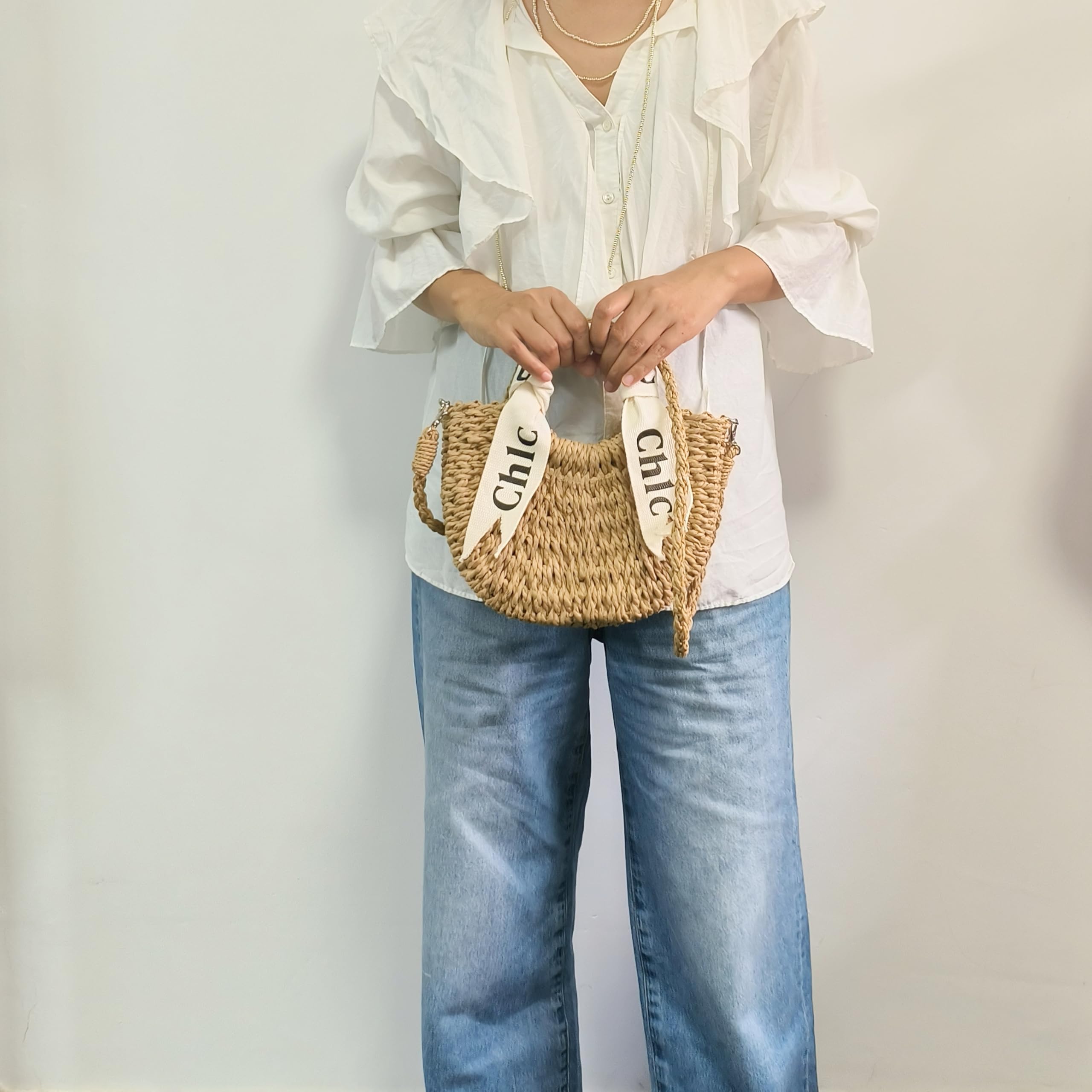 Eiyye off-white woven tote purse, perfect for summer beach outings, featuring a stylish shoulder design.