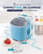 EUHOMY black countertop ice maker machine with handle, producing 26lbs of ice daily and featuring a basket and scoop.