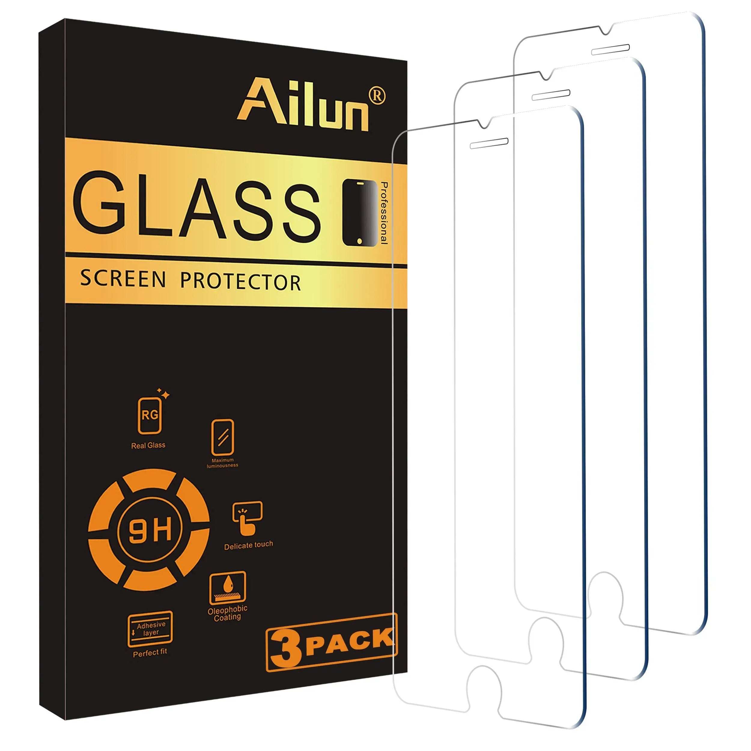 Ailun tempered glass screen protector for iPhone 15/16, 3-pack, 6.1-inch, dynamic island compatible, case friendly.
