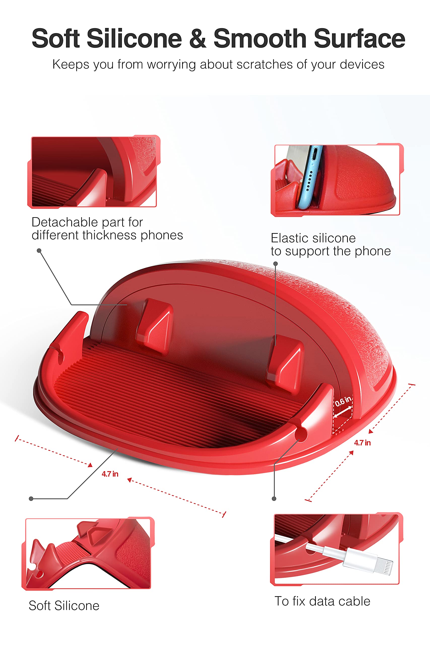 Loncaster car phone holder on a dashboard, featuring a slip-free silicone pad for smartphones and GPS devices.