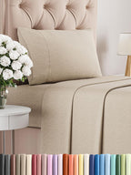 CGK Unlimited 4 Piece Queen Sheet Set in white, featuring breathable, cooling fabric and deep pockets for easy fit.