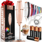 Zulay handheld milk frother in silver, featuring an upgraded titanium motor for frothing coffee and making lattes.