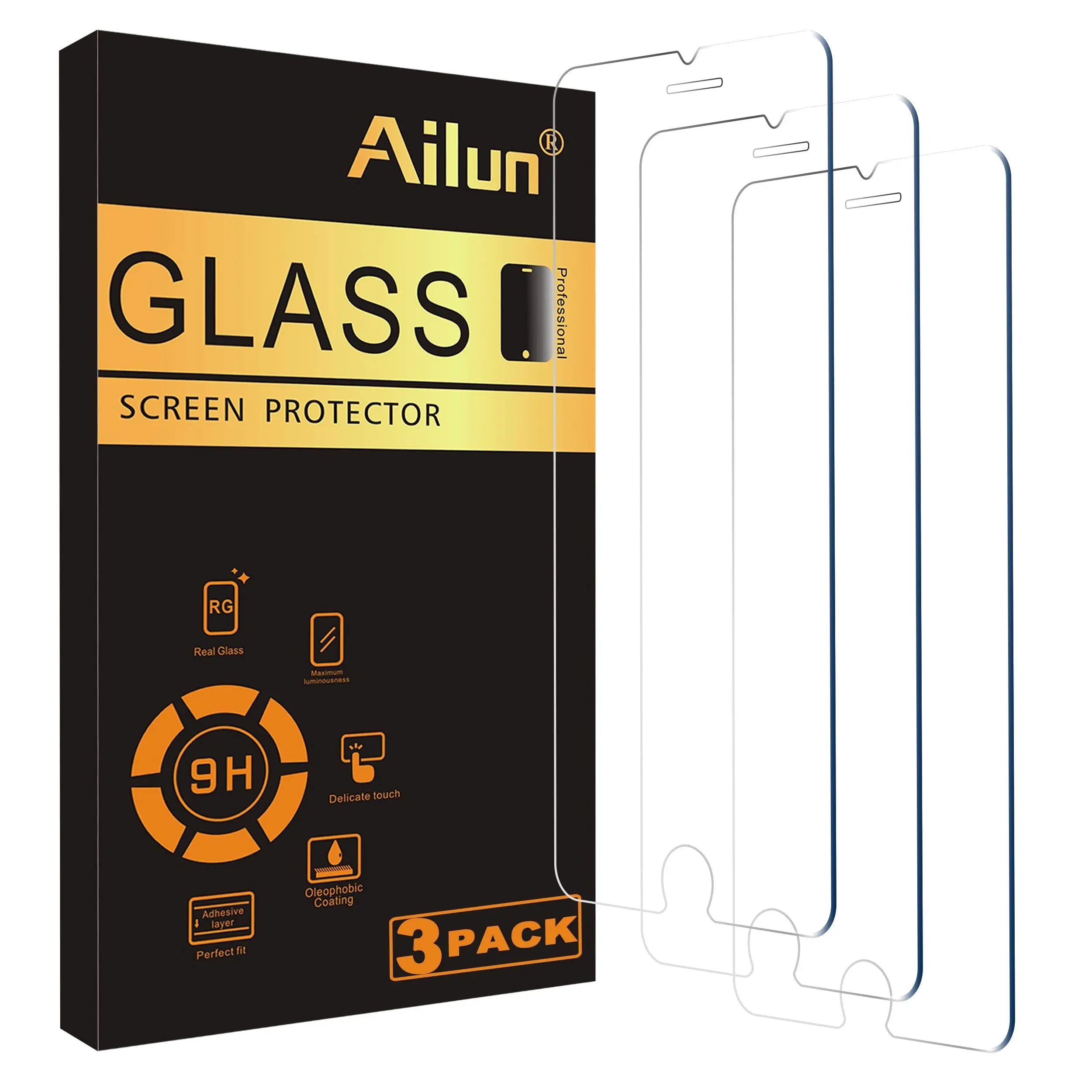Ailun tempered glass screen protector for iPhone 15/16, 3 pack, 6.1 inch, case friendly, dynamic island compatible.