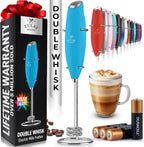 Zulay handheld milk frother in silver, featuring a titanium motor for frothing coffee, lattes, and matcha.