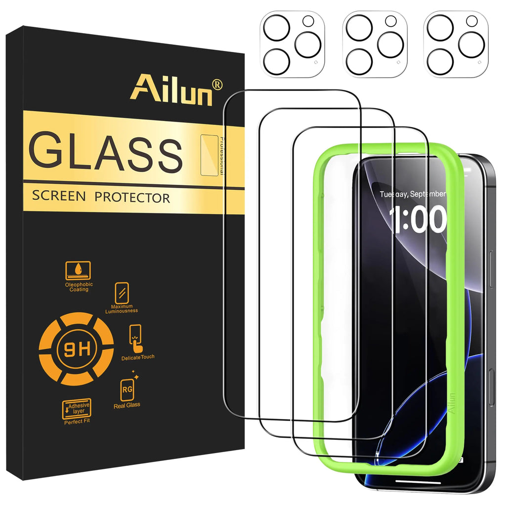 Ailun 3 pack screen protector and camera lens protector for iPhone 17 Pro Max with installation frame, case friendly.