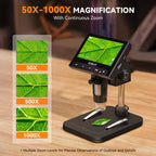 Elikliv LCD digital coin microscope with 1000x magnification and 8 LED lights, featuring a 4.3-inch display.