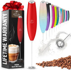 Zulay handheld milk frother in silver with upgraded titanium motor, ideal for lattes, frappes, and matcha drinks.