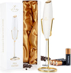 Zulay handheld milk frother in silver with upgraded titanium motor, designed for frothing coffee and blending beverages.