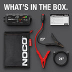 NOCO Boost GB40 jump starter with cables, portable design for 12V gas and diesel engines, featuring a lithium battery pack.