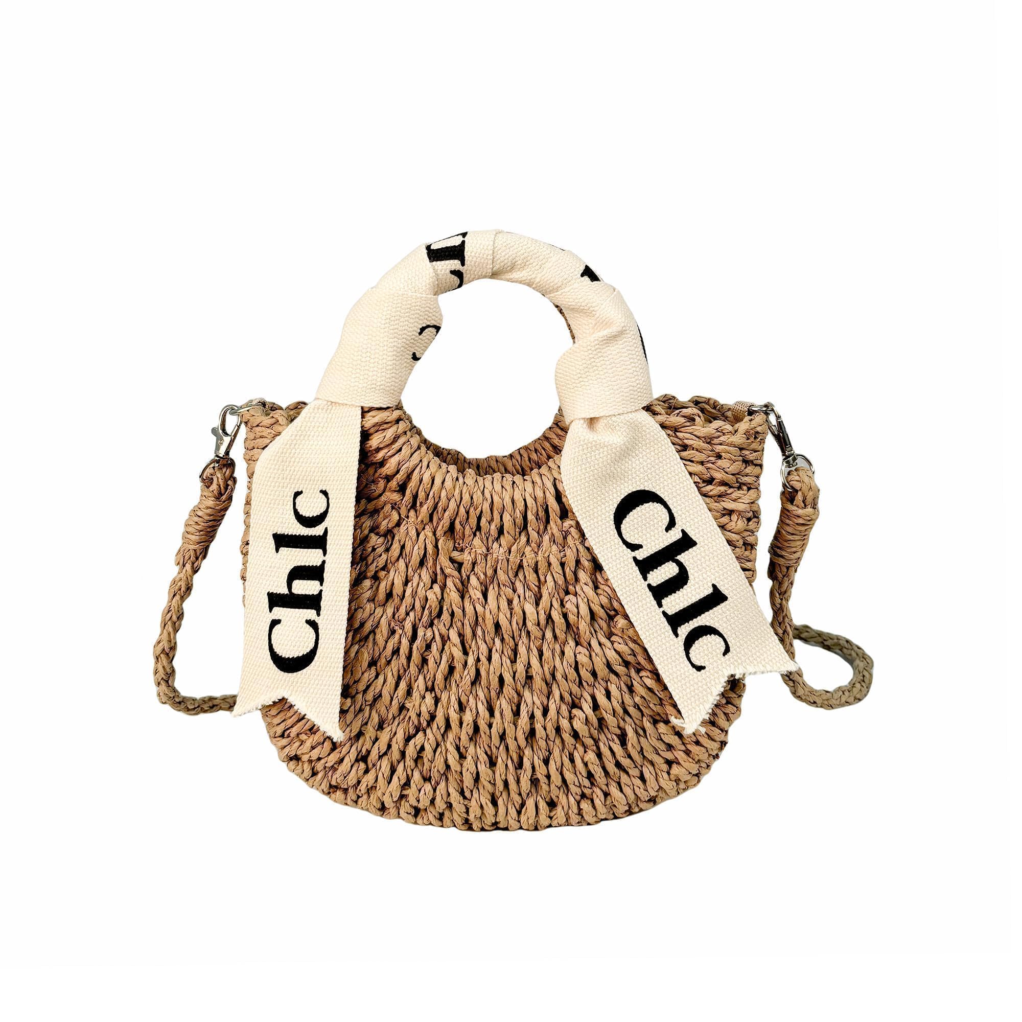 Eiyye off white woven straw beach bag, stylish shoulder handbag perfect for summer outings and beach trips.