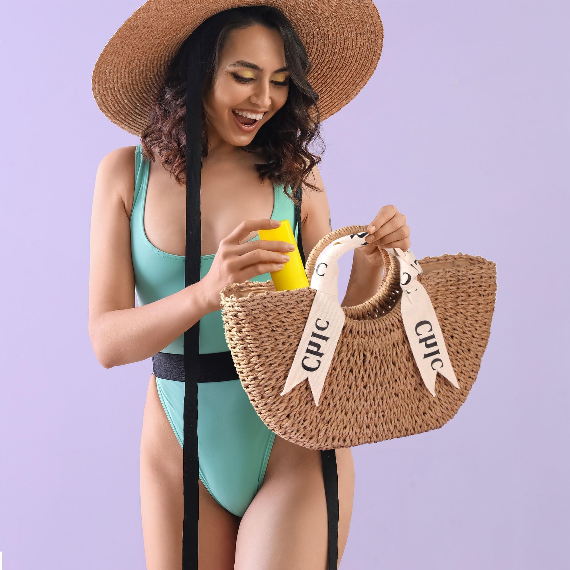 Eiyye off white woven tote purse, stylish shoulder handbag for summer beach outings.