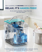 Black EUHOMY countertop ice maker machine with handle, producing 26lbs of ice in 24 hours, includes basket and scoop.