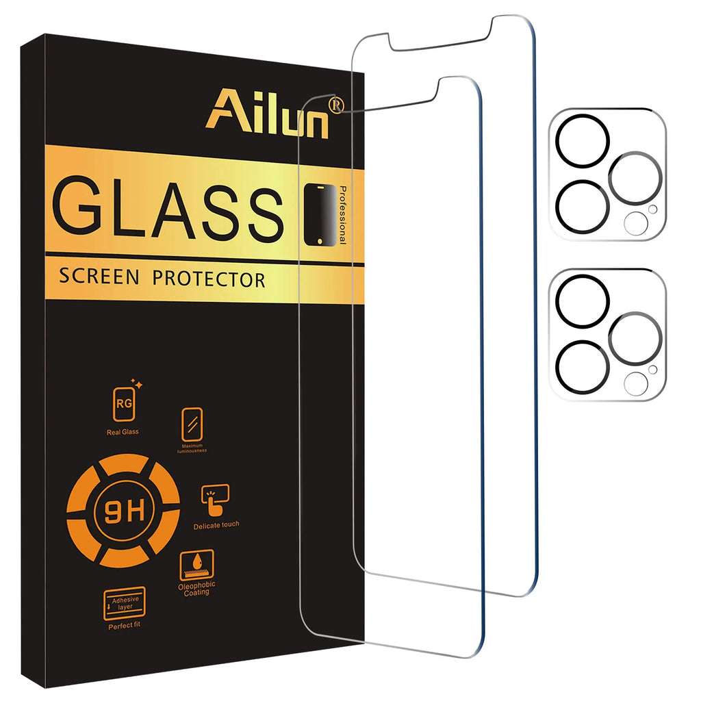 Ailun 3 pack screen and camera lens protectors for iPhone 17 Pro Max with installation frame, dynamic island compatible.