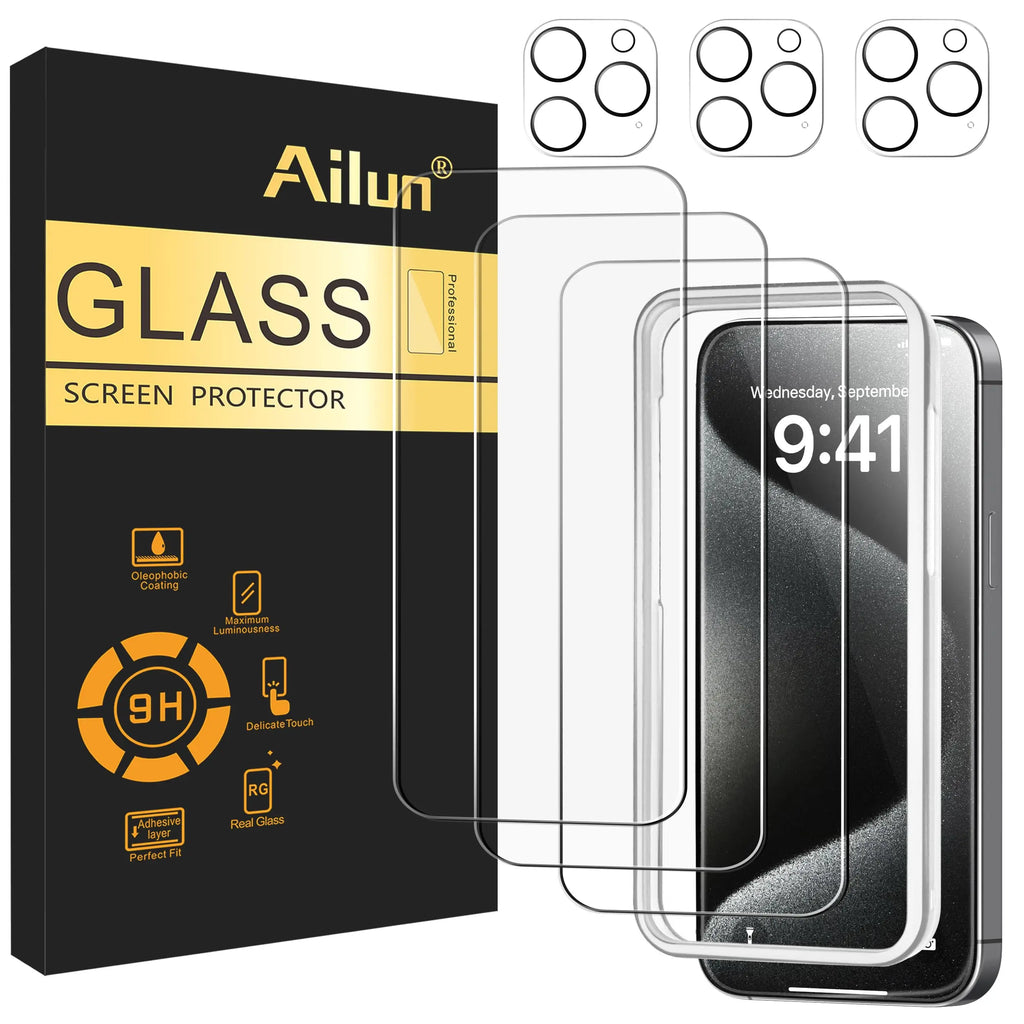 Ailun 3 pack screen protector and camera lens protector for iPhone 17 Pro Max with installation frame, case friendly design.
