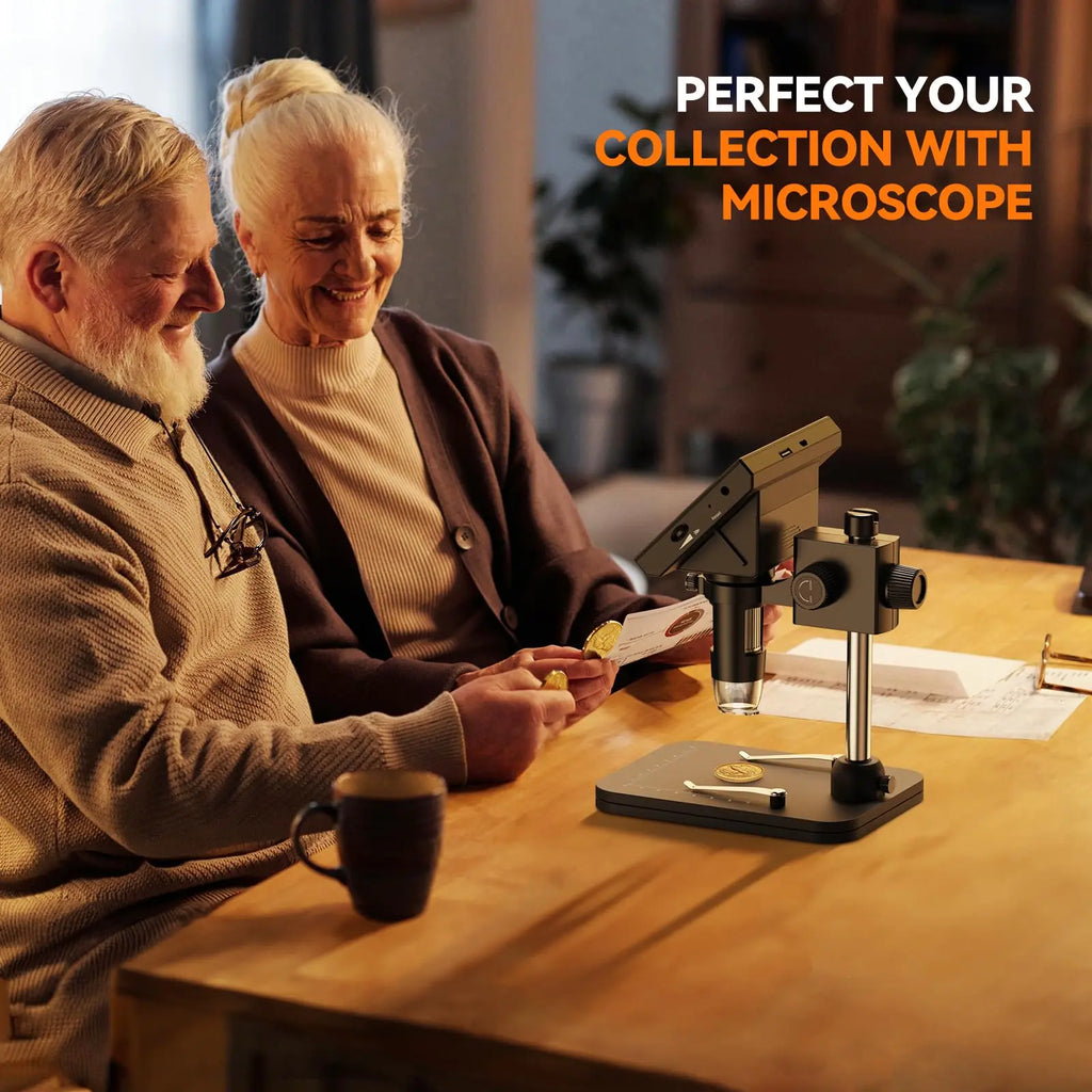 Elikliv LCD Digital Coin Microscope with 1000x magnification and 8 LED lights, featuring a 4.3-inch display.