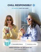 EUHOMY countertop ice maker machine in black, featuring a handle, basket, and scoop, producing 26lbs of ice in 24hrs.