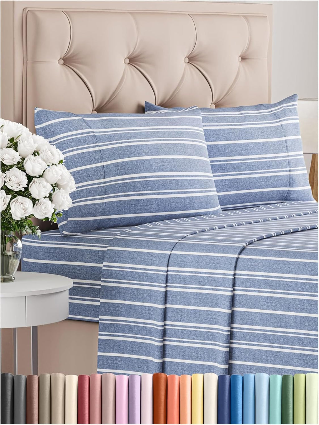 CGK Unlimited white queen sheet set with deep pockets, soft fabric, and wrinkle-free design, ideal for all ages.