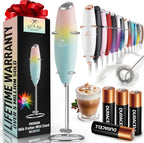 Zulay handheld milk frother in silver with upgraded titanium motor, perfect for lattes, matcha, and frappes.