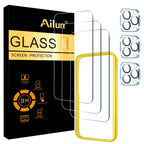 Ailun 3 pack screen protector and camera lens protector for iPhone 17 Pro Max, featuring installation frame and case compatibility.