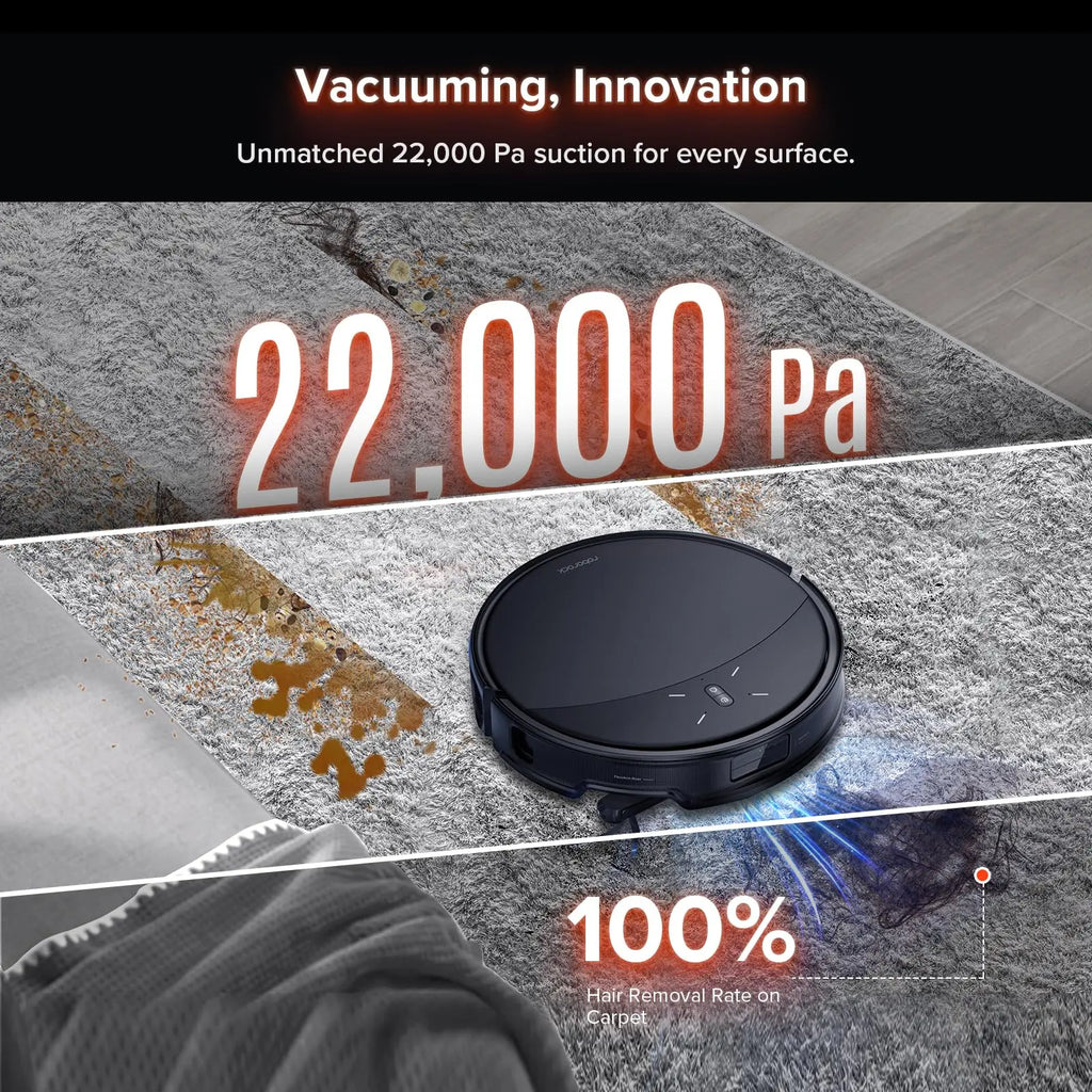 Roborock Saros 10R Robot Vacuum and Mop in black, showcasing ultra-slim design and FlexiArm for effective corner cleaning.